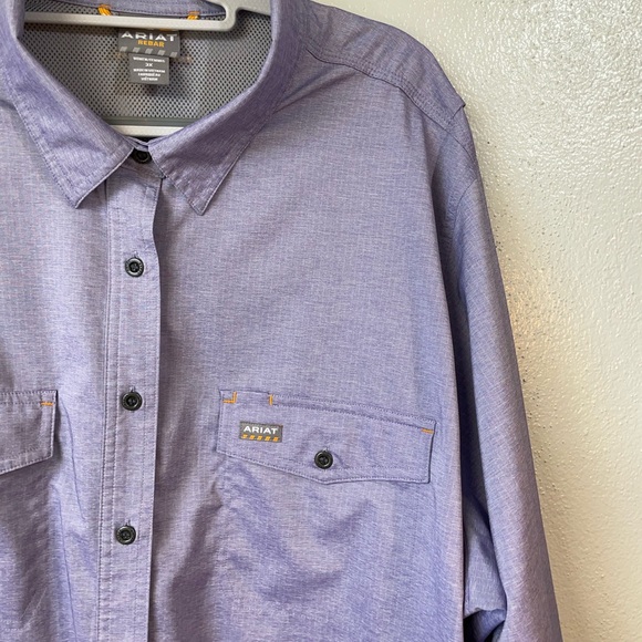 Ariat Rebar Purple Button-Up Shirt Vented Rollsleeve Utility Pockets Sz 3X - Picture 1 of 16